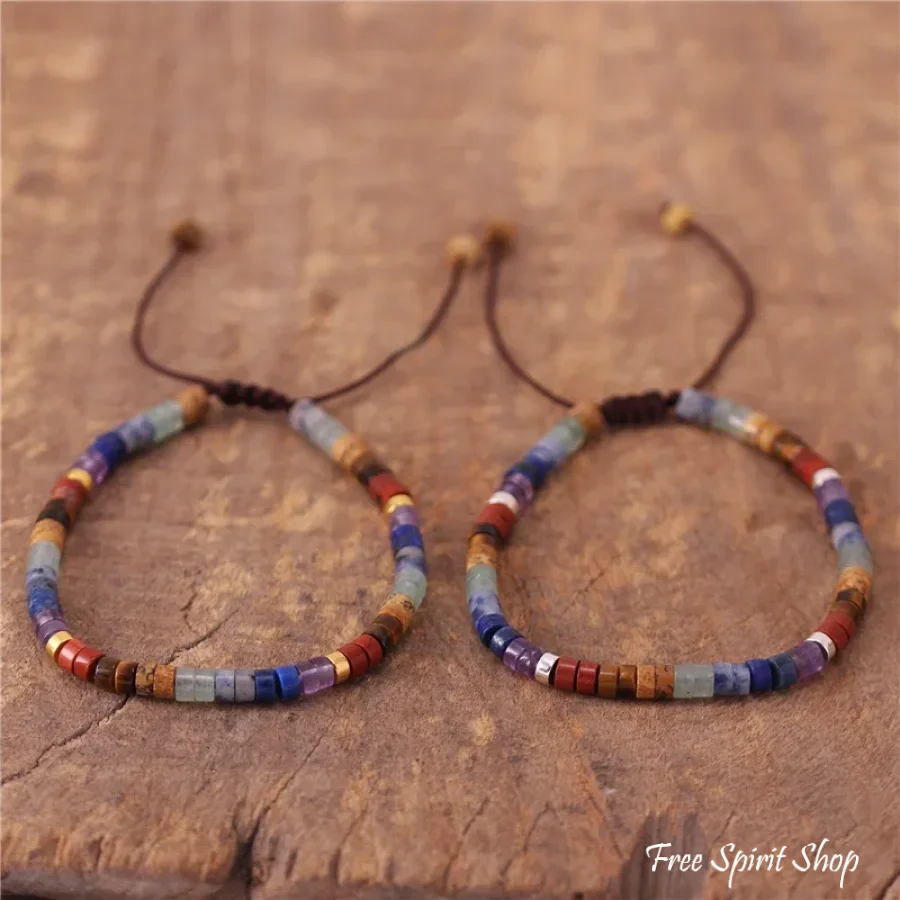 Natural 7 Chakra Gemstone Adjustable Bead Bracelet - Image 3