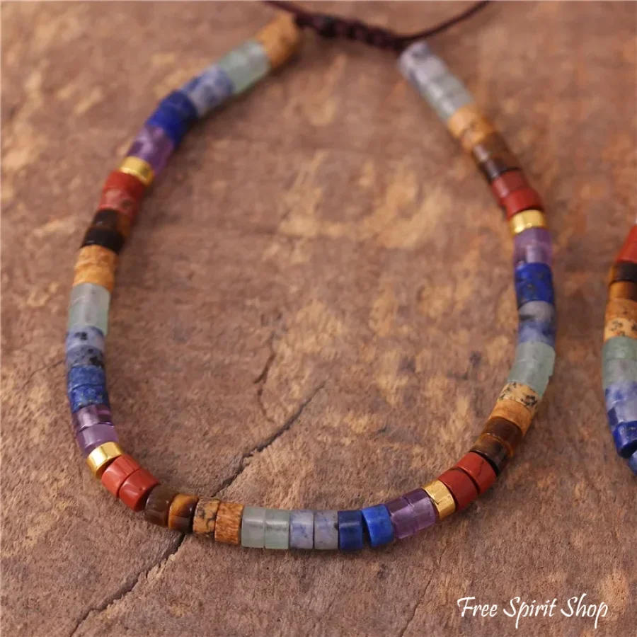 Natural 7 Chakra Gemstone Adjustable Bead Bracelet - Image 4