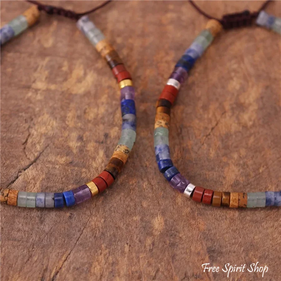 Natural 7 Chakra Gemstone Adjustable Bead Bracelet - Image 6