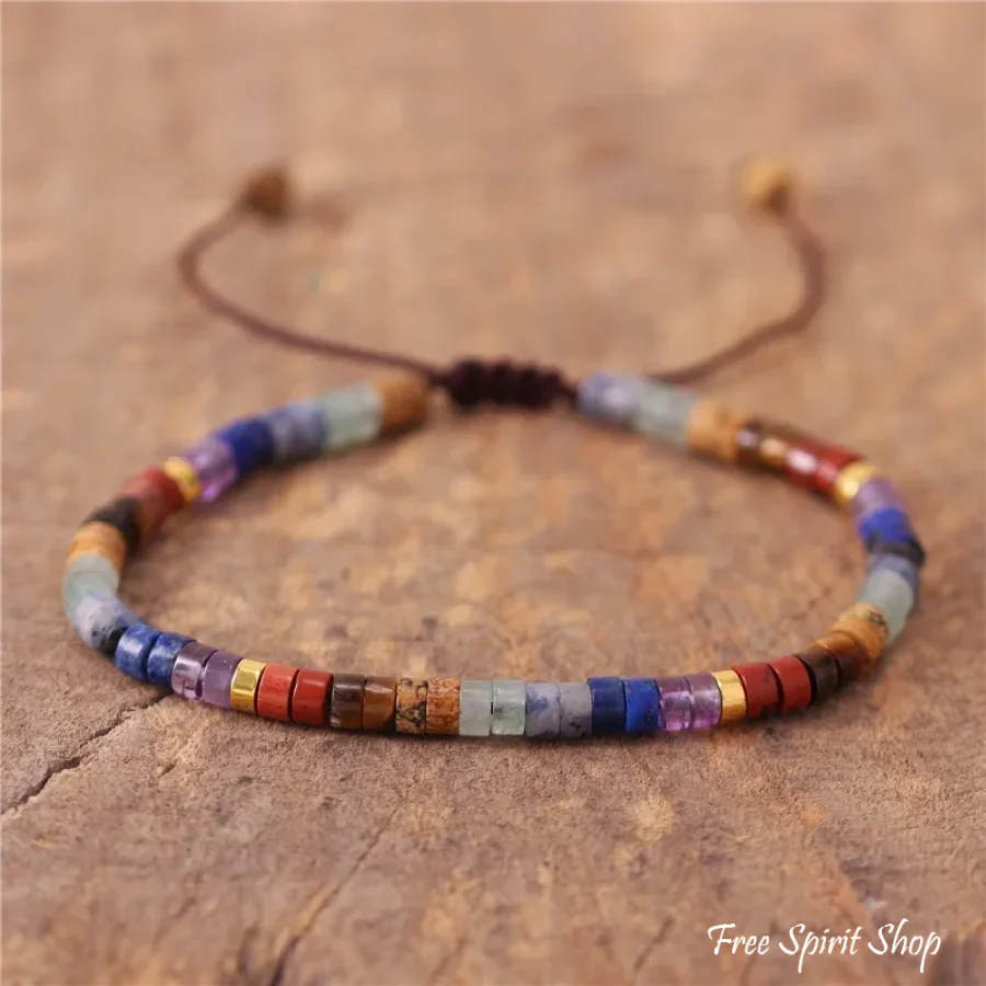 Natural 7 Chakra Gemstone Adjustable Bead Bracelet - Image 7