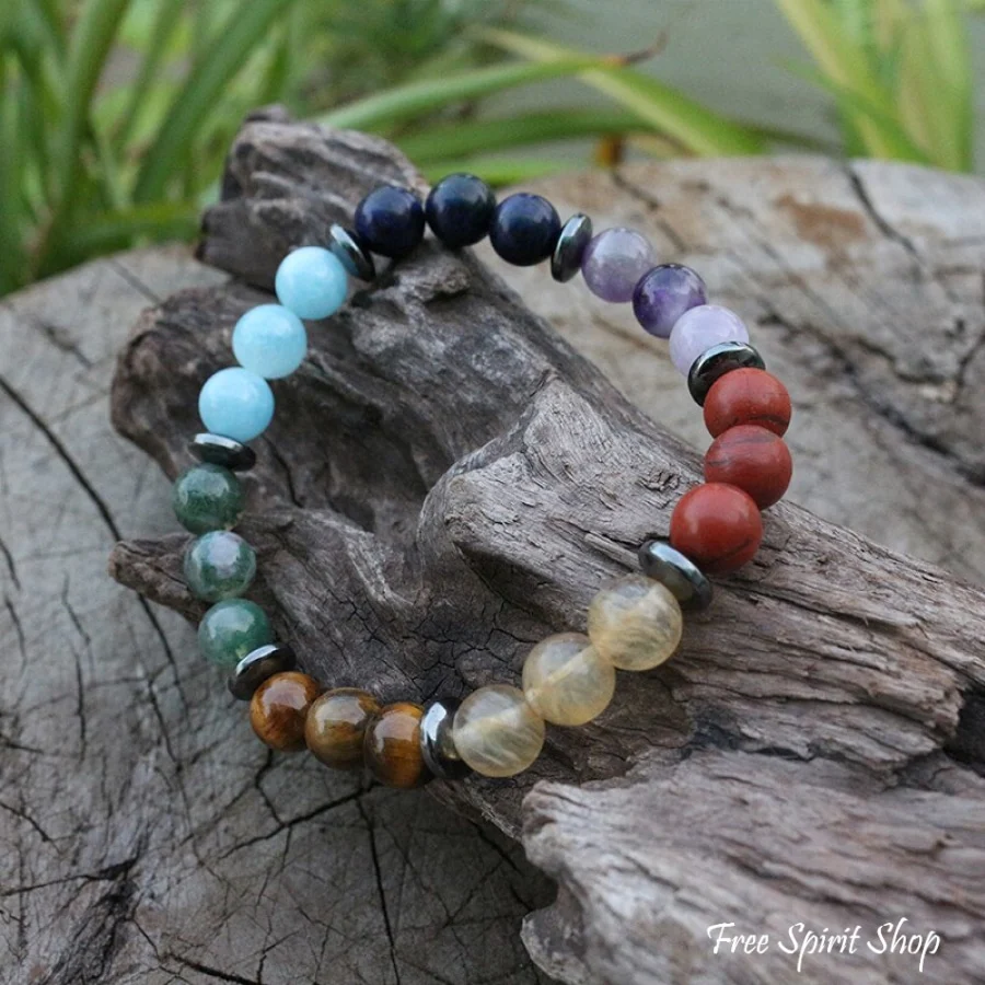 Natural 7 Chakra Stone Bead Bracelet - Image 2