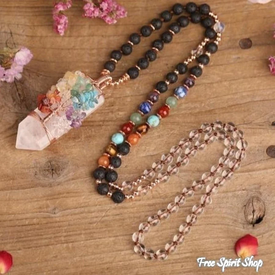 Natural 7 Chakra Tree of Life & Lava Stone Bead Necklace - Image 4