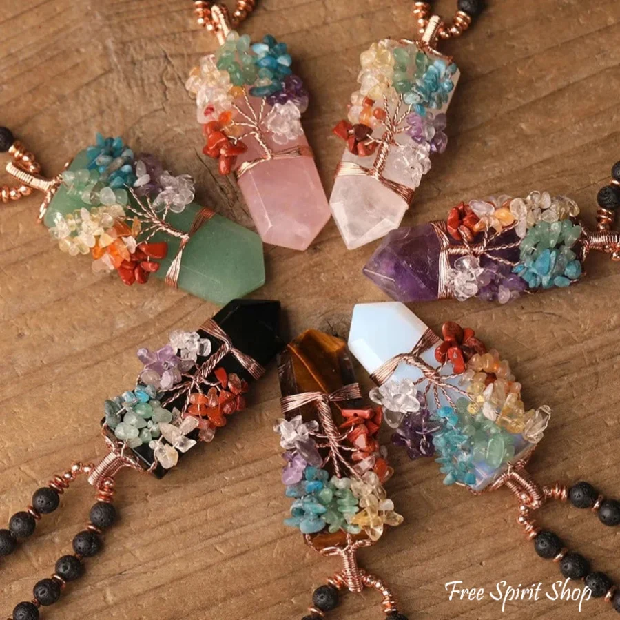 Natural 7 Chakra Tree of Life & Lava Stone Bead Necklace - Image 6