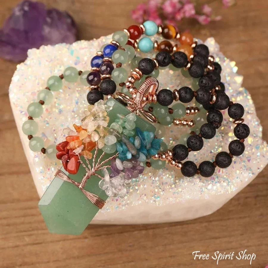 Natural 7 Chakra Tree of Life & Lava Stone Bead Necklace - Image 7