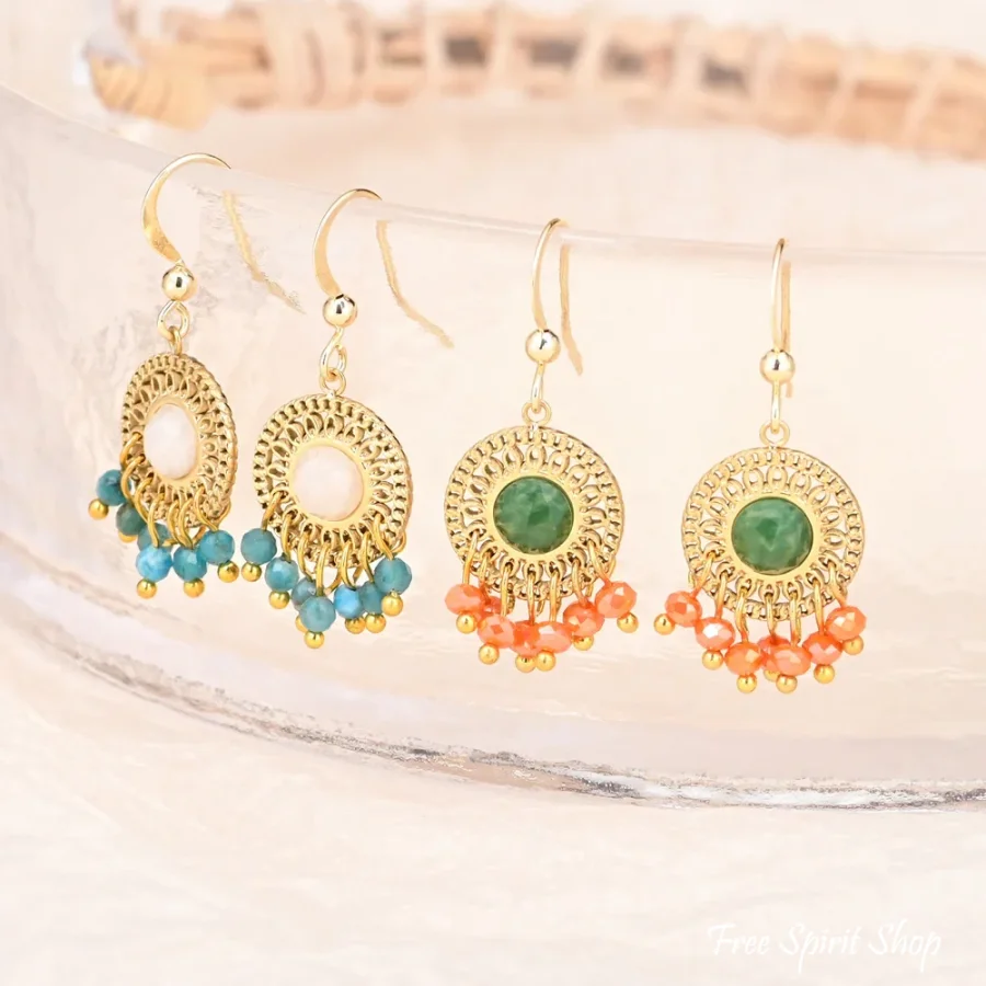 Natural African Green Jade Bohemian Earrings - Image 2