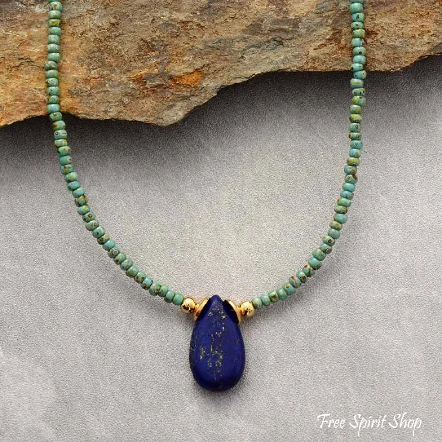 Natural African Turquoise & Amazonite Beaded Choker Necklace - Image 2