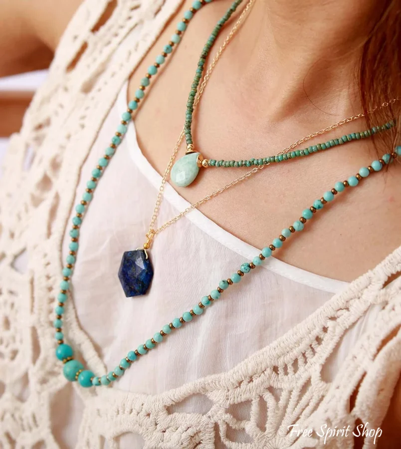 Natural African Turquoise & Amazonite Beaded Choker Necklace - Image 3