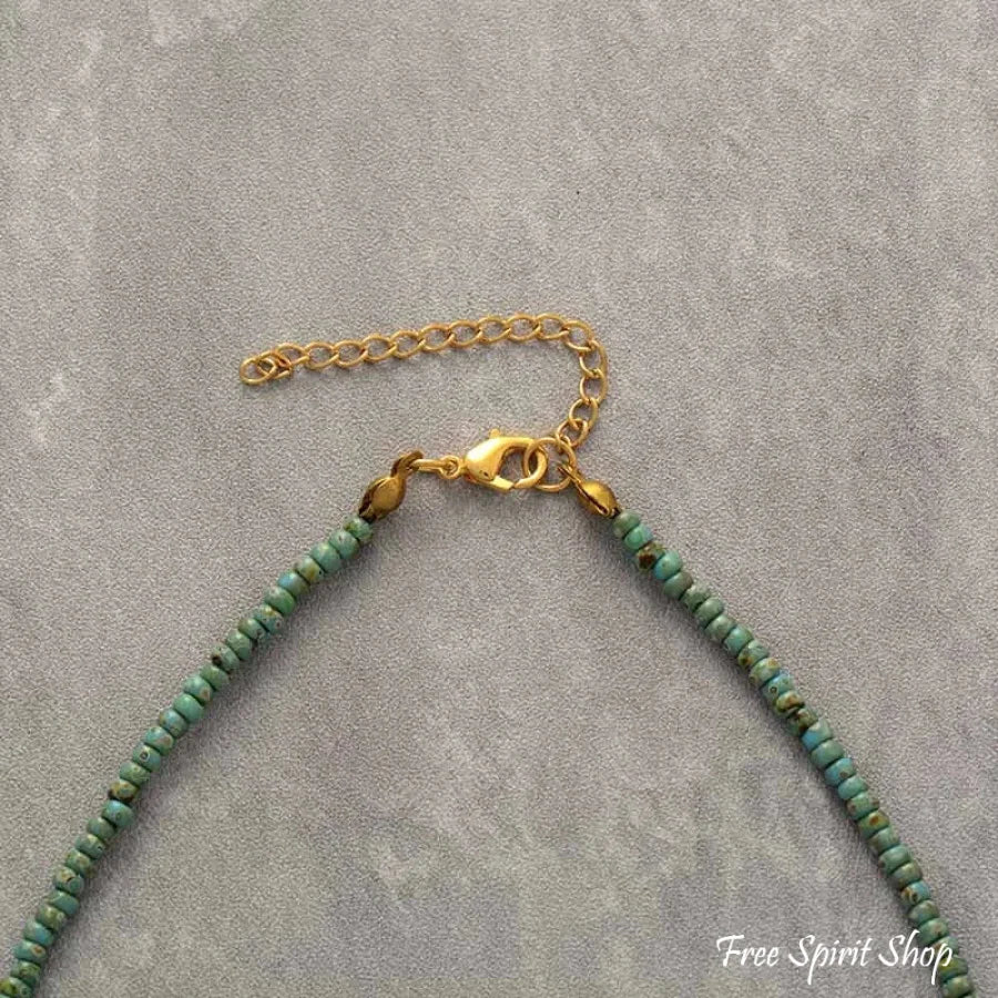 Natural African Turquoise & Amazonite Beaded Choker Necklace - Image 4
