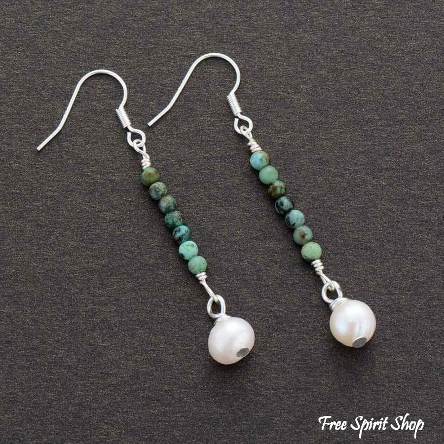Natural African Turquoise & Pearl Earrings