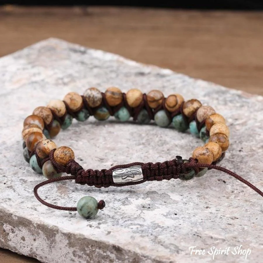 Natural African Turquoise & Picture Jasper Braided Bracelet - Image 3