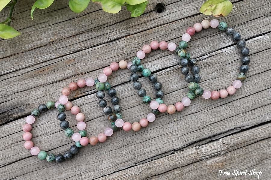 Natural African Turquoise Labradorite Rhodonite & Rose Quartz Bead Bracelet - Image 4