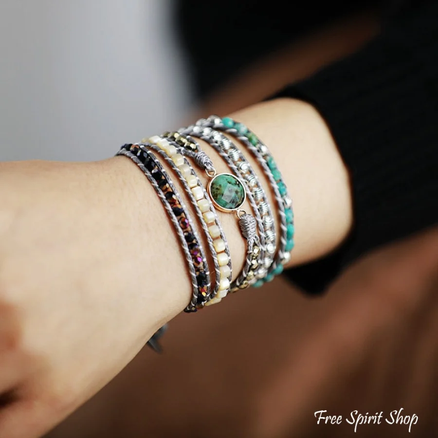 Natural African Turquoise & Seashell Wrap Bracelet - Image 2