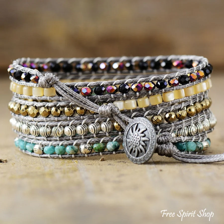 Natural African Turquoise & Seashell Wrap Bracelet - Image 3