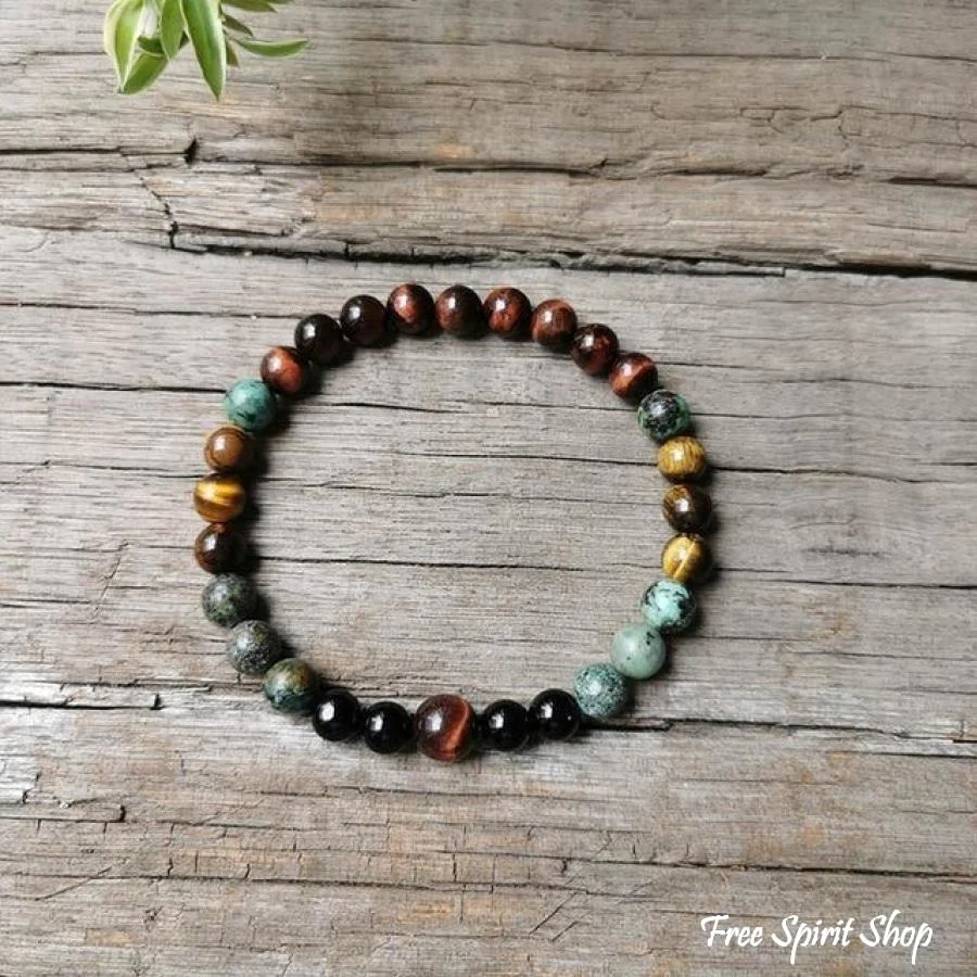 Natural African Turquoise Tiger Eye & Black Onyx Bead Bracelet - Image 4
