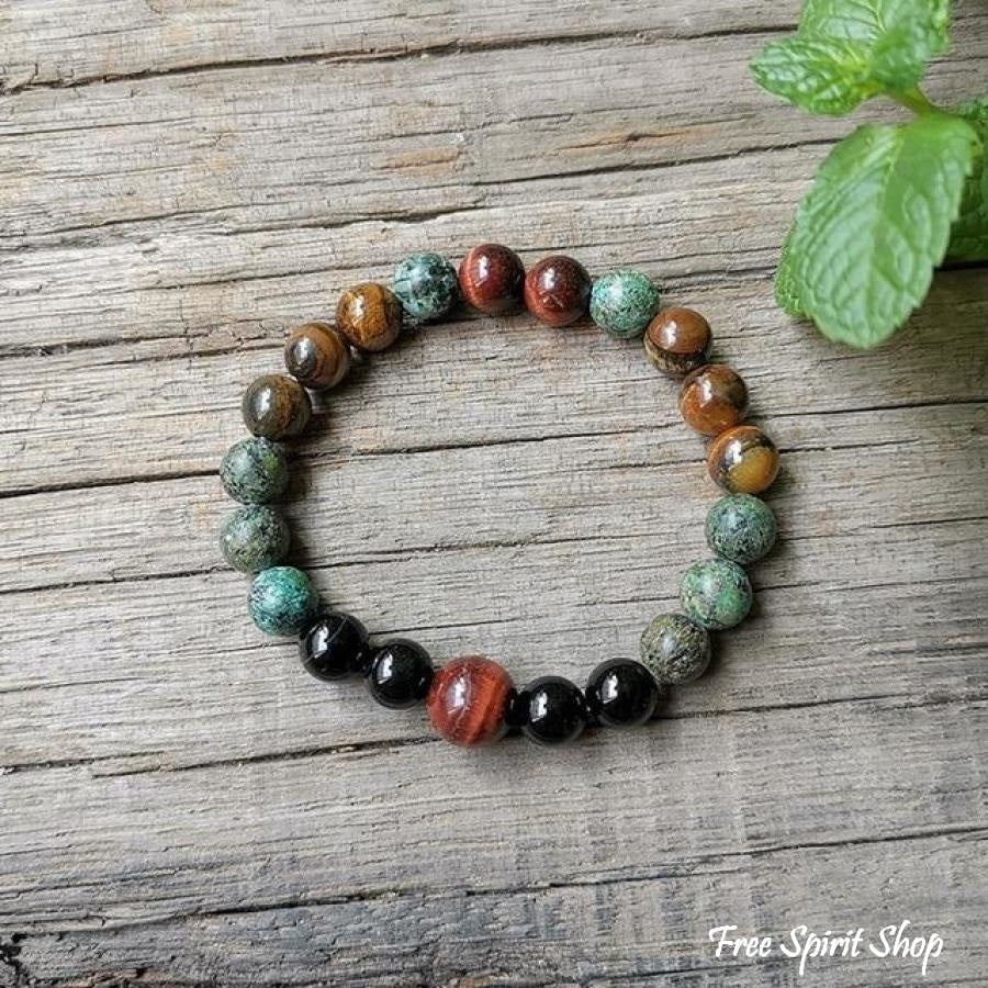 Natural African Turquoise Tiger Eye & Black Onyx Bead Bracelet - Image 5