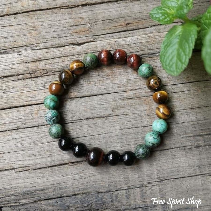 Natural African Turquoise Tiger Eye & Black Onyx Bead Bracelet - Image 6
