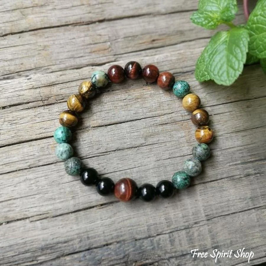 Natural African Turquoise Tiger Eye & Black Onyx Bead Bracelet - Image 7
