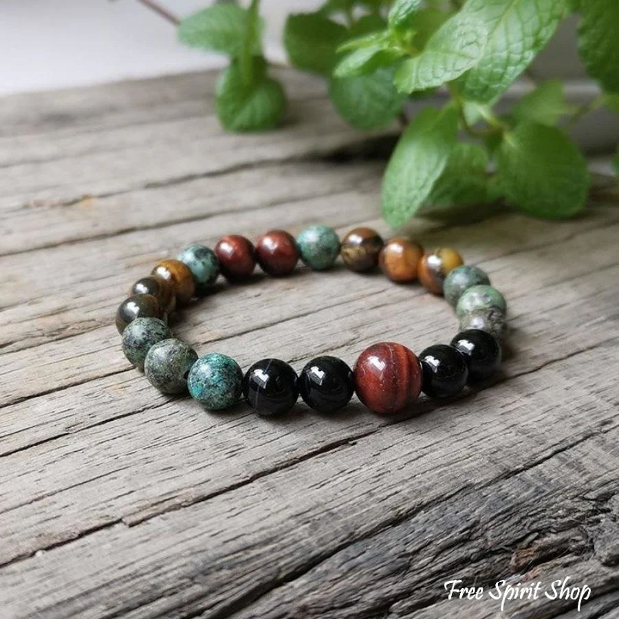 Natural African Turquoise Tiger Eye & Black Onyx Bead Bracelet - Image 8
