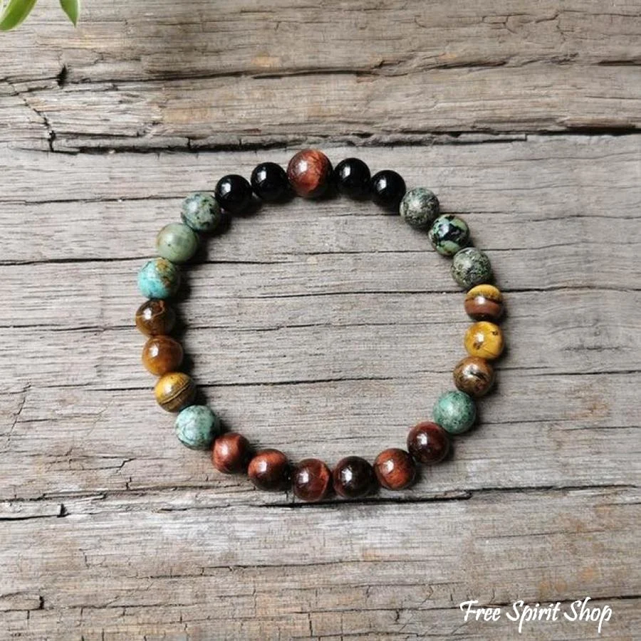 Natural African Turquoise Tiger Eye & Black Onyx Bead Bracelet - Image 9