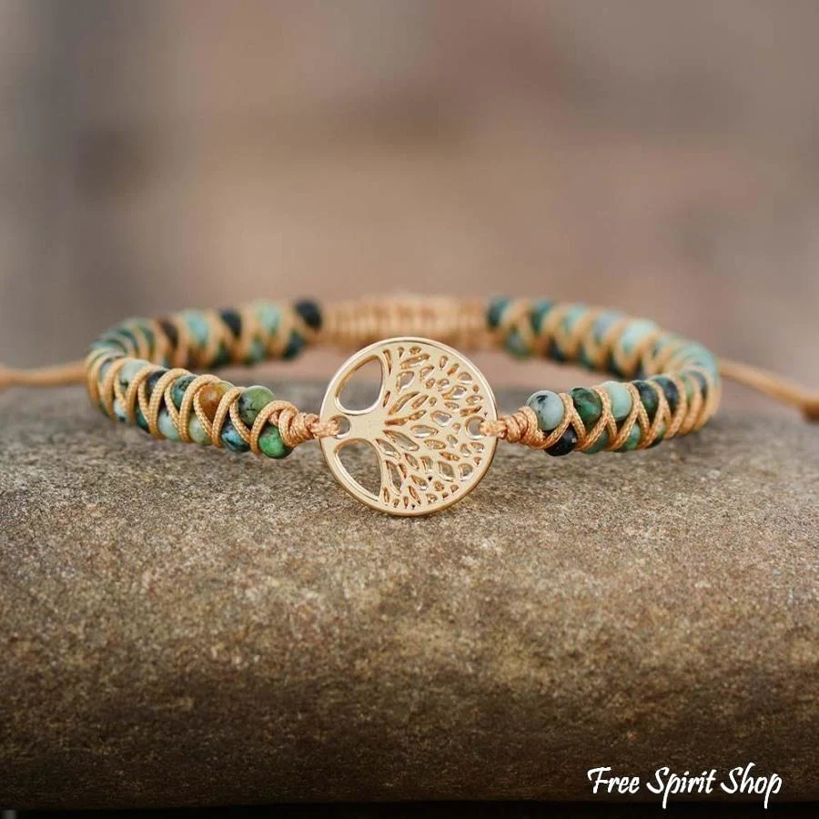 Natural African Turquoise & Tree of Life Bracelet