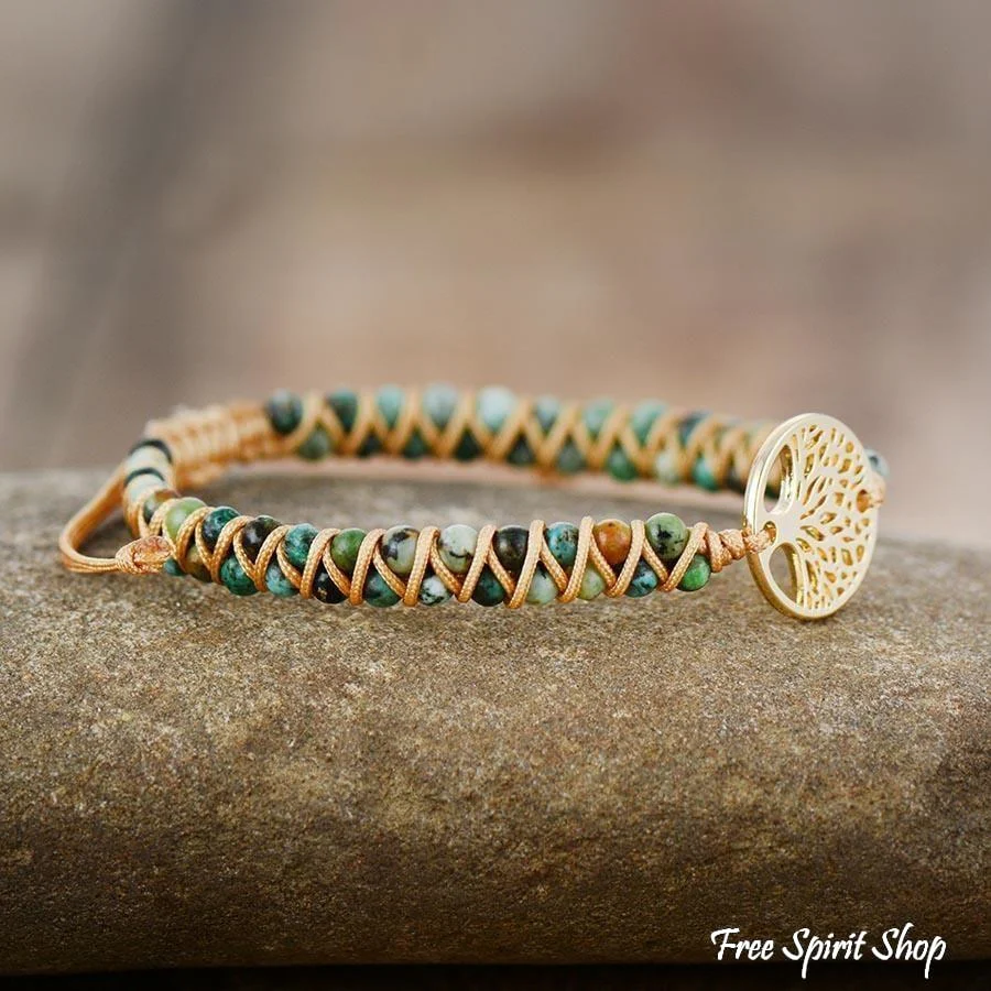Natural African Turquoise & Tree of Life Bracelet - Image 3