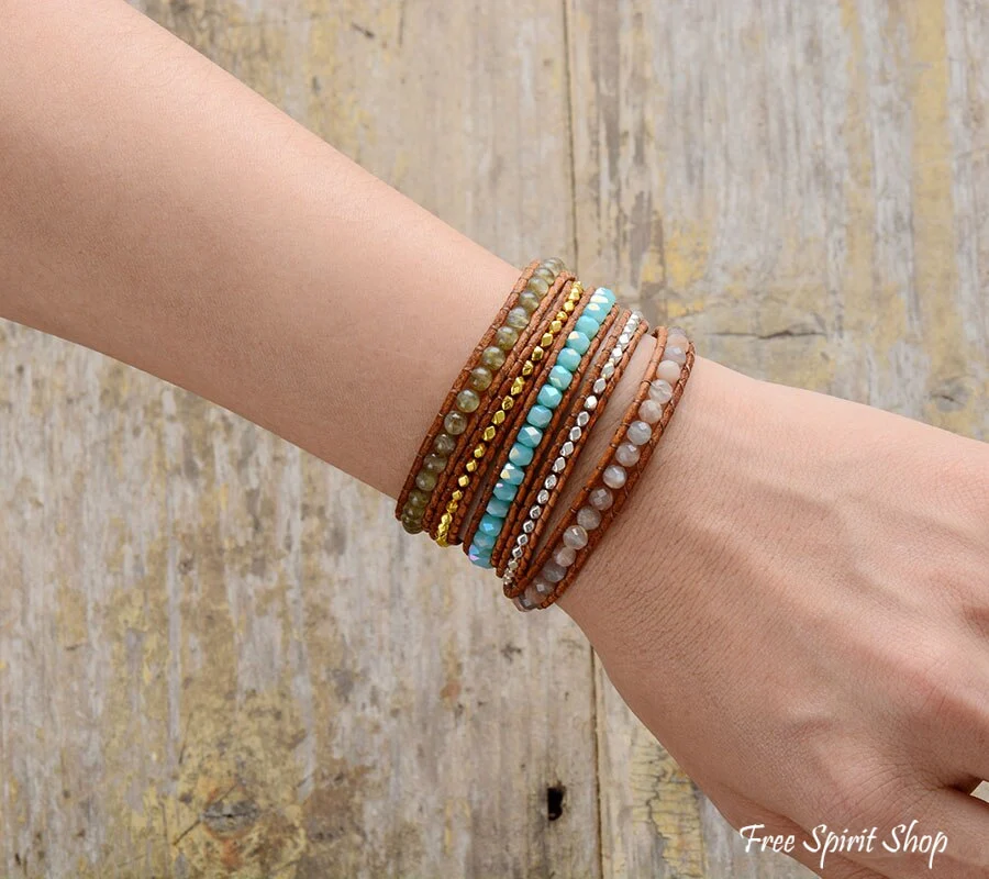 Natural Agate & Labradorite Beaded Wrap Bracelet - Image 2