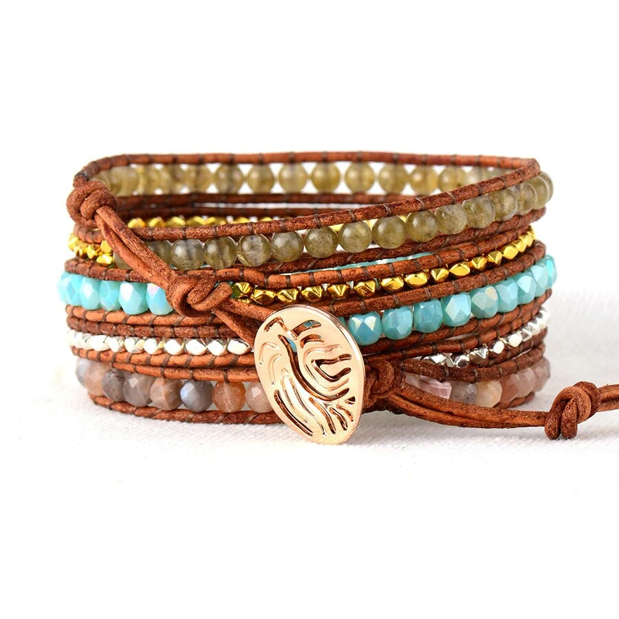 Natural Agate & Labradorite Beaded Wrap Bracelet - Image 3
