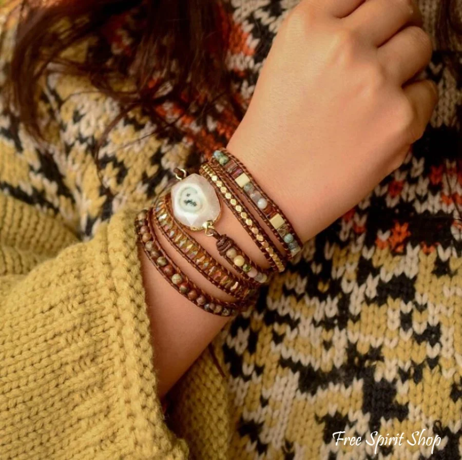Natural Agate Moonlight & Jasper Wrap Bracelet - Image 2