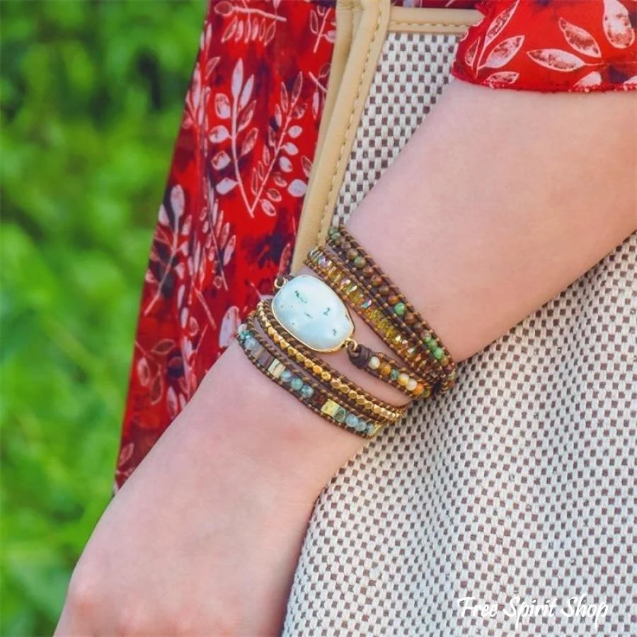 Natural Agate Moonlight & Jasper Wrap Bracelet - Image 3