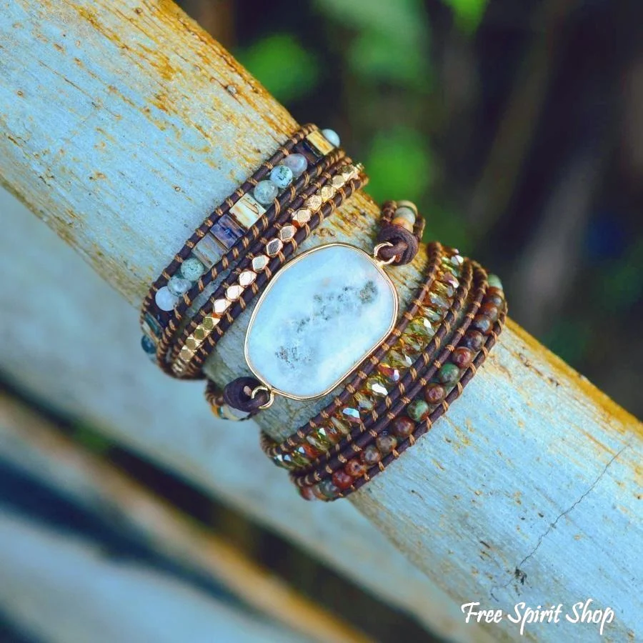 Natural Agate Moonlight & Jasper Wrap Bracelet - Image 7