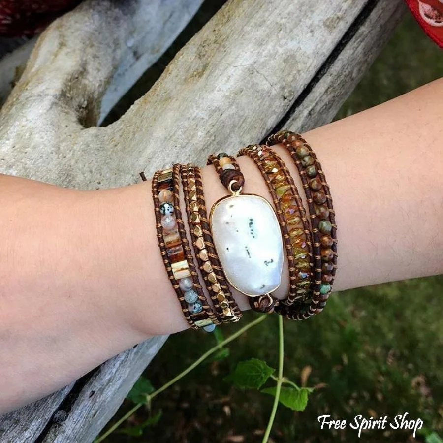 Natural Agate Moonlight & Jasper Wrap Bracelet - Image 9