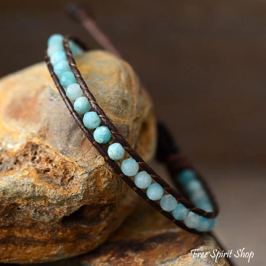 Natural Amazonite Adjustable Vegan Bead Bracelet - Image 2
