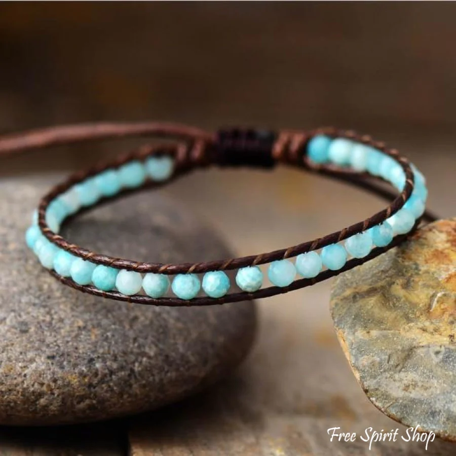 Natural Amazonite Adjustable Vegan Bead Bracelet - Image 3
