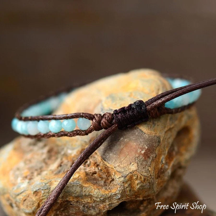 Natural Amazonite Adjustable Vegan Bead Bracelet - Image 4