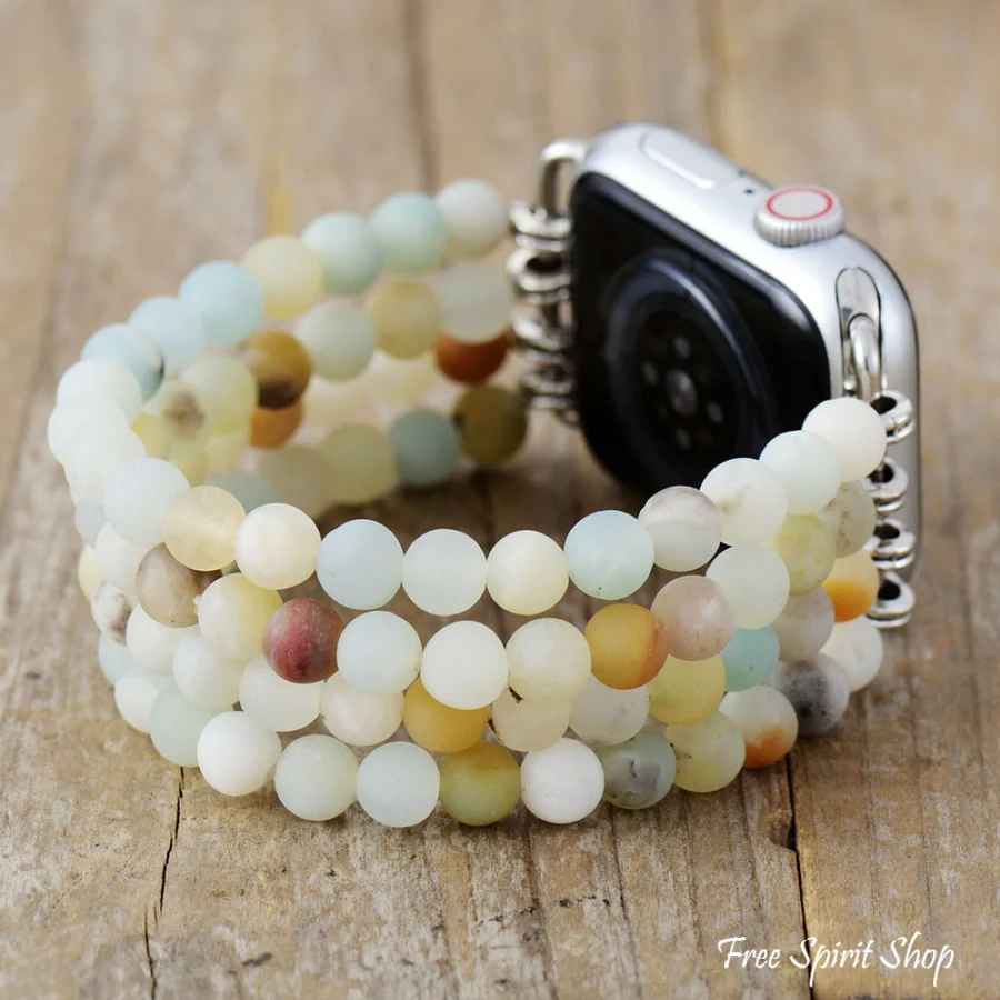 Natural Amazonite Beaded Elastic Apple Watch Band - Image 2