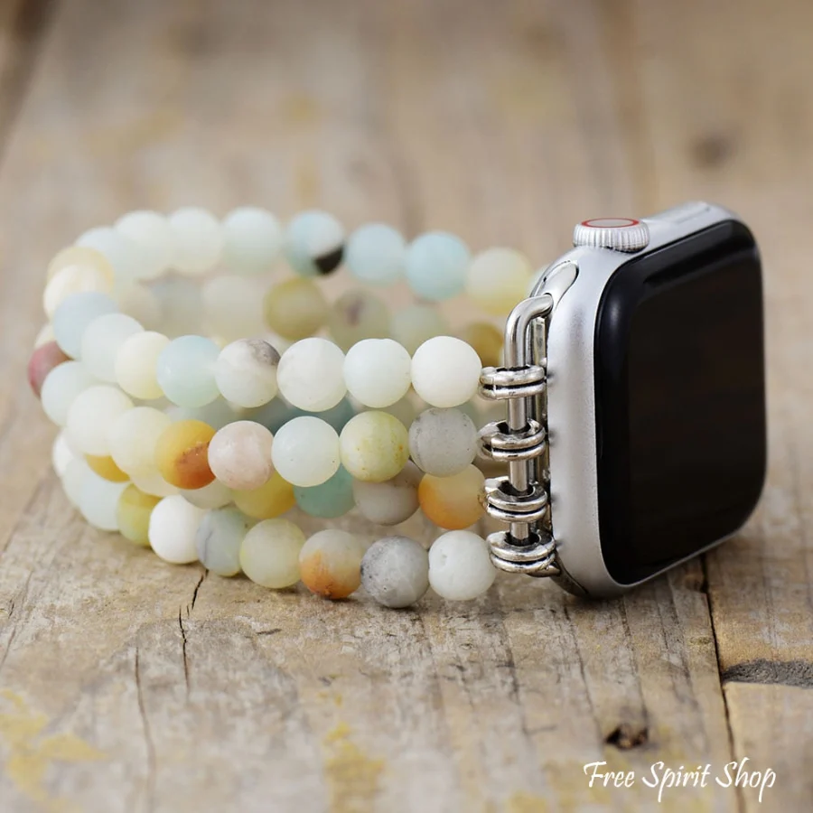 Natural Amazonite Beaded Elastic Apple Watch Band - Image 3