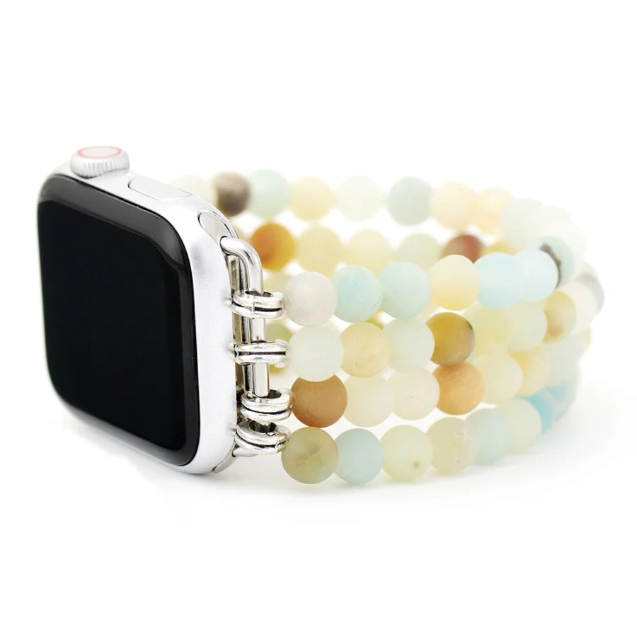 Natural Amazonite Beaded Elastic Apple Watch Band - Image 4