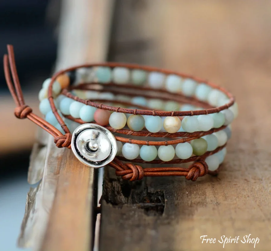 Natural Amazonite Beaded Wrap Bracelet - Image 4