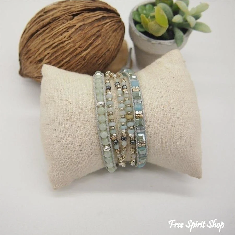 Natural Amazonite & Crystal Beaded Wrap Bracelet - Image 2