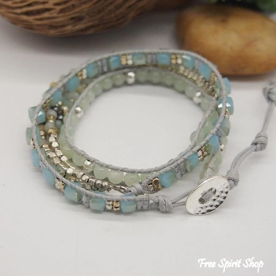 Natural Amazonite & Crystal Beaded Wrap Bracelet - Image 3