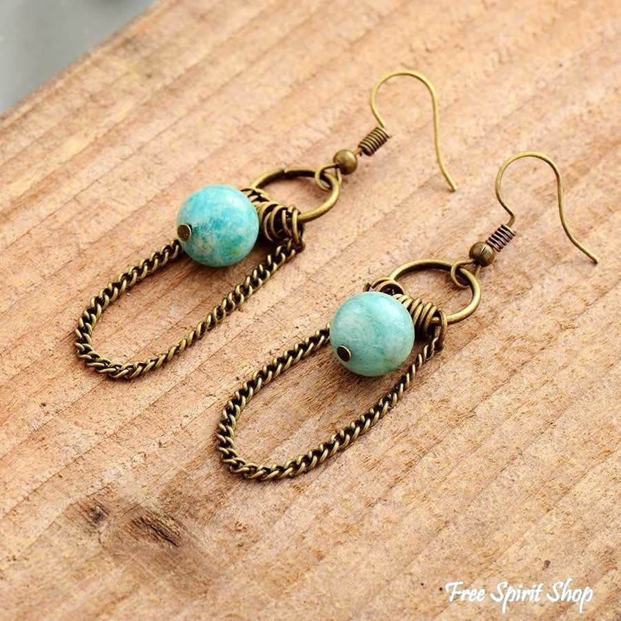 Natural Amazonite Chandelier Earrings - Image 2