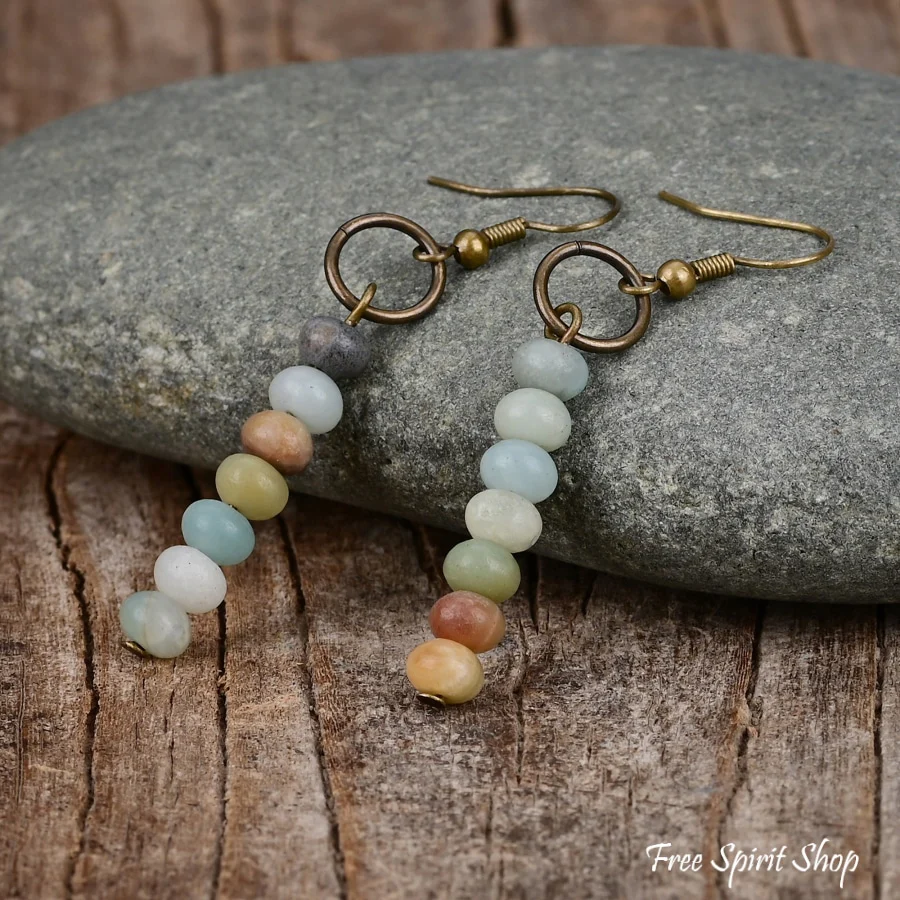 Natural Amazonite Circle Earrings - Image 2