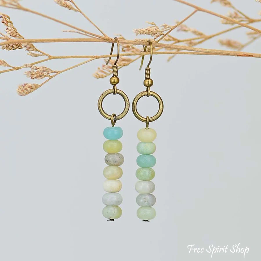 Natural Amazonite Circle Earrings - Image 3