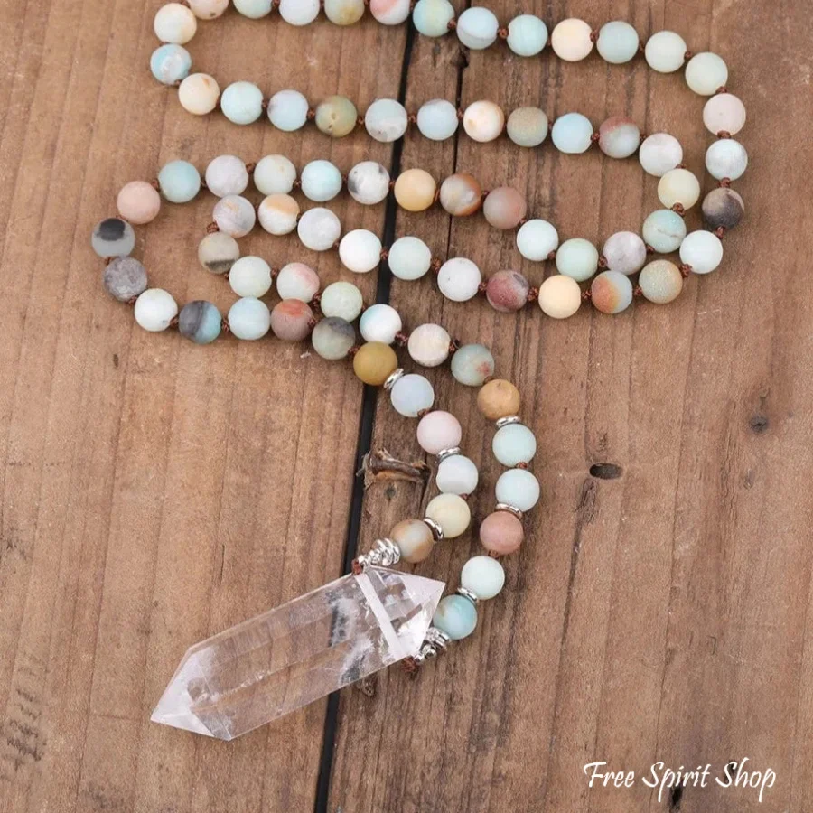 Natural Amazonite & Clear Quartz Crystal Necklace - Image 3