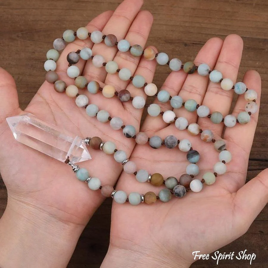 Natural Amazonite & Clear Quartz Crystal Necklace - Image 4