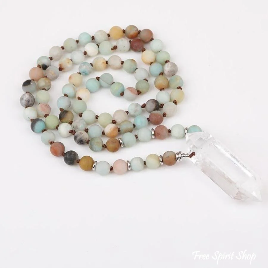Natural Amazonite & Clear Quartz Crystal Necklace - Image 5