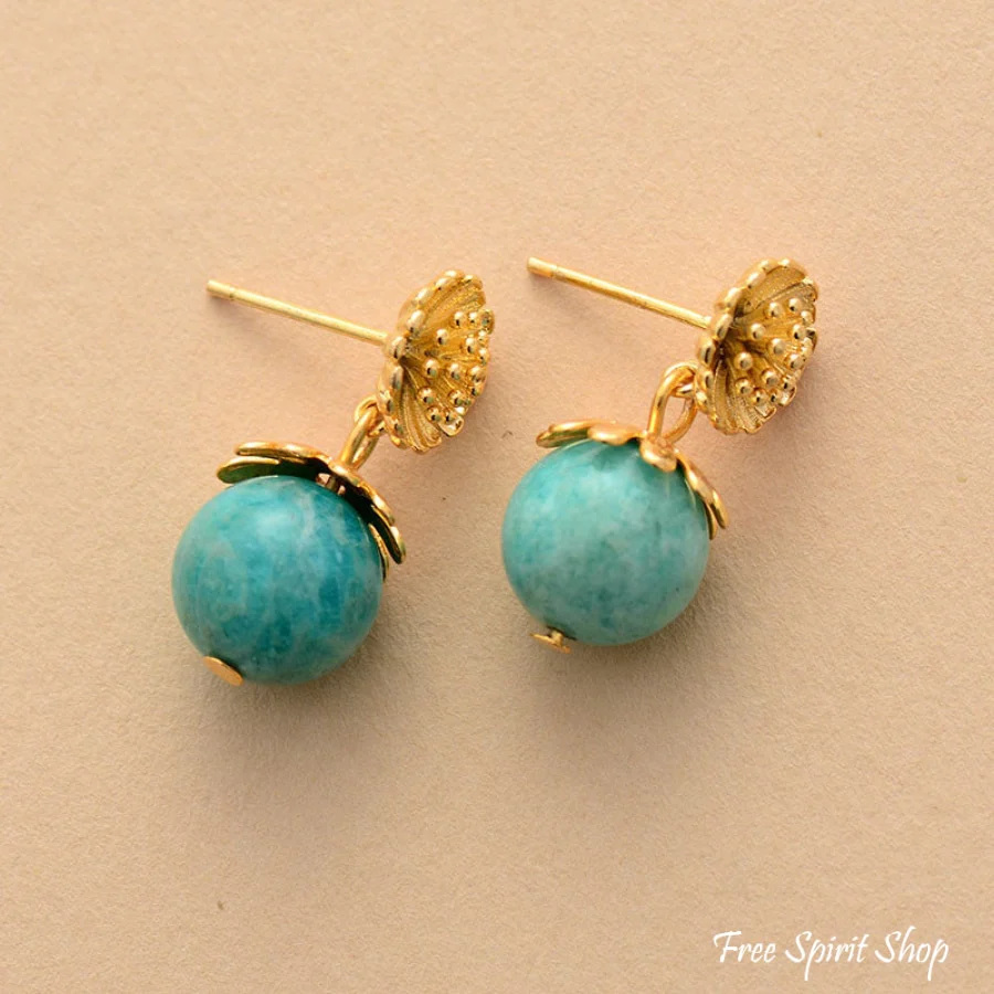 Natural Amazonite Daisy Flower Earrings - Image 3