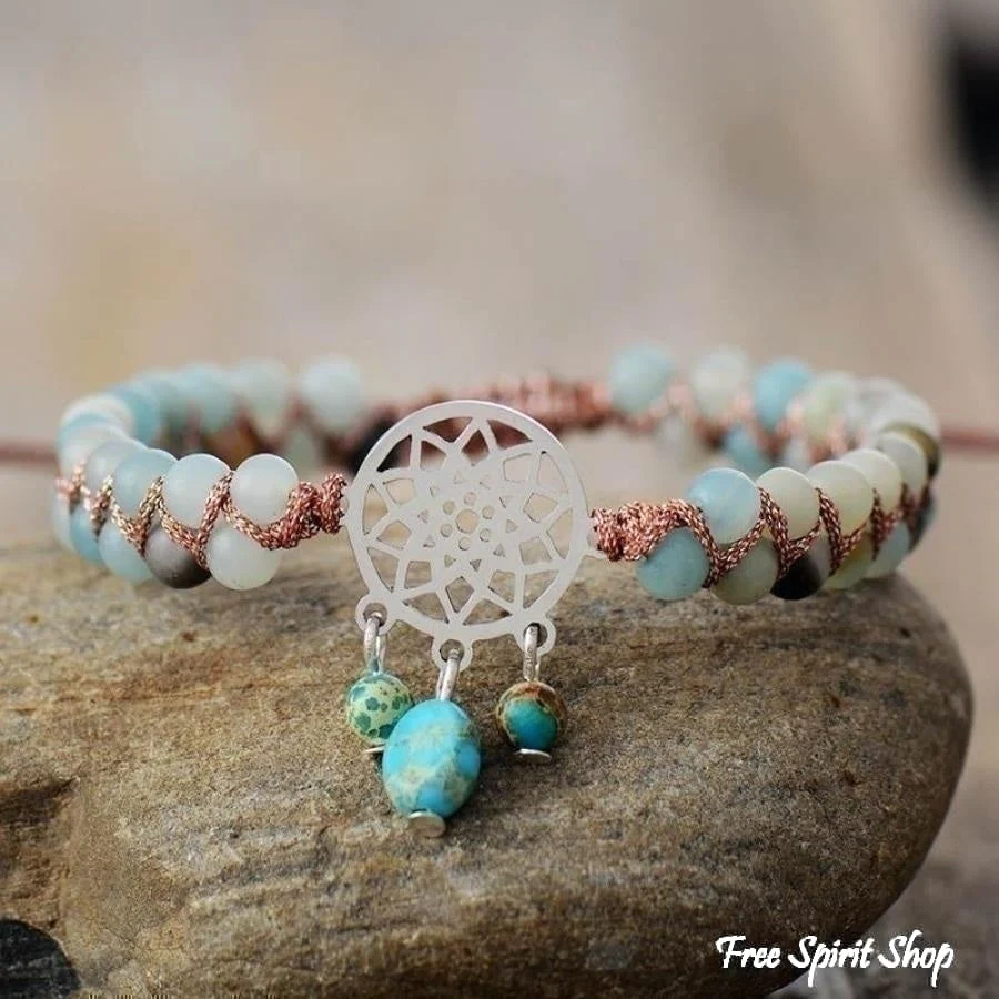 Natural Amazonite Dream Catcher Bead Bracelet - Image 3