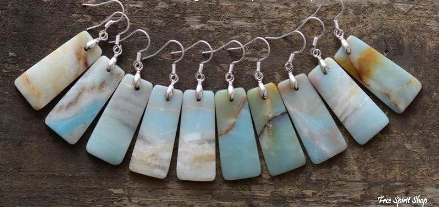 Natural Amazonite Gemstone Rectangle Earrings - Image 3