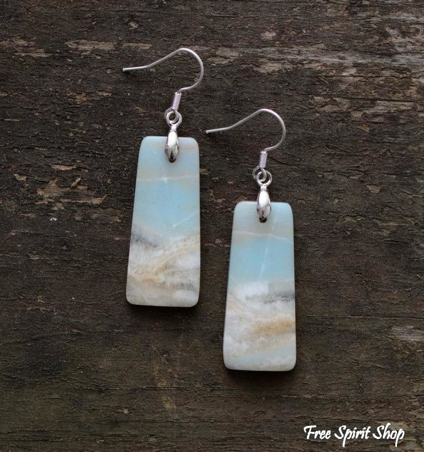Natural Amazonite Gemstone Rectangle Earrings - Image 4